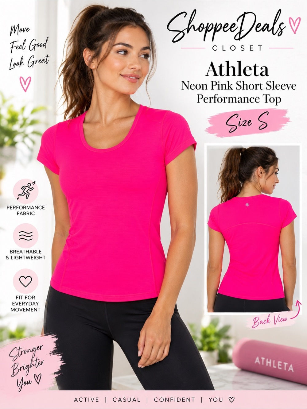 Athleta Neon Pink Short Sleeve Performance Top Size S